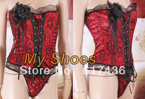 Sexy Lingerie Lace underwear body shaper corset bustier with Corsage+G-string freeshipping 3191