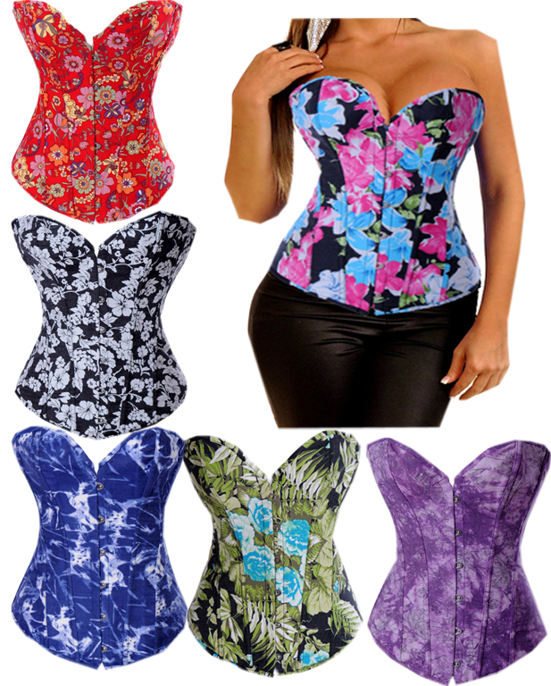 Sexy Lingerie Lace Up Burlesque Woman Bustier Corset Floral Printing slimming shaper