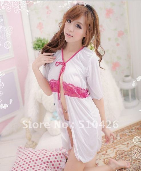 Sexy lingerie nightdress white bud silk sweet sexy short skirt t-back suit free shipping