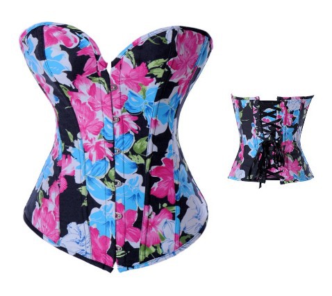 Sexy Lingerie Overbust Corset Bustier Mixed Colour Jeans Top S-2XL M0202