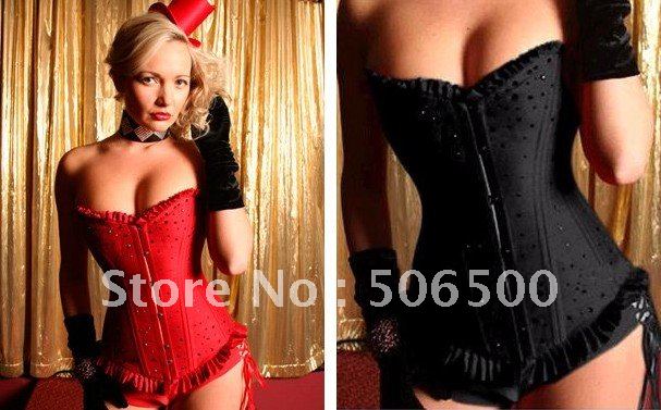sexy lingerie  sexy underwear  Black Satin Boned Corset Bustier with Sparkly Stones