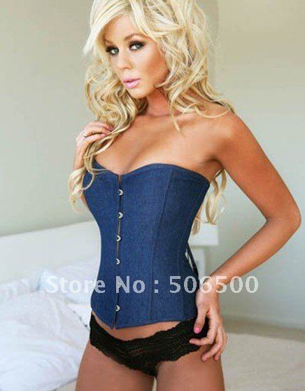 sexy lingerie sexy underwear Corset  Denim Corset with Lace Thong Sexy Lingerie Bustier / G-string