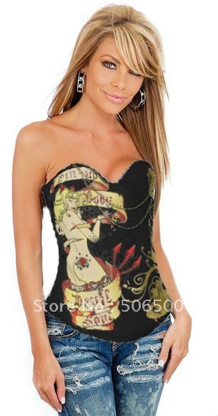 Sexy lingerie  sexy underwear corset New Hot Magic Printed Rhinestone Corset Black Sexy Lingerie
