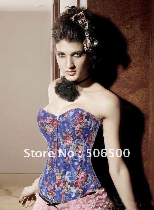 Sexy lingerie  sexy underwear corset Sexy Lingerie Floral Fantasy Burlesque Denim Corset Blue