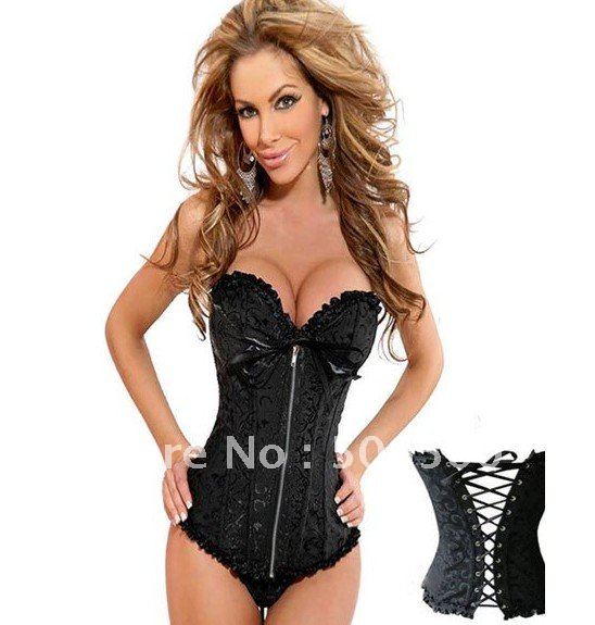 sexy lingerie  sexy underwear  Gothic Brocade Corset Black With Zipper Front