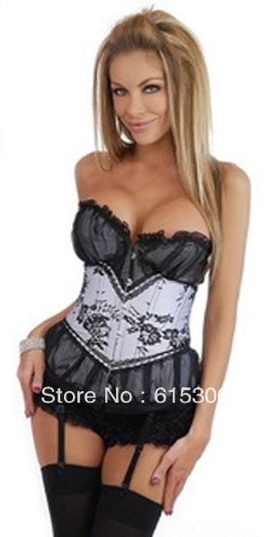 Sexy Lingerie white satin wholesale and retail (bustier+g-string)
