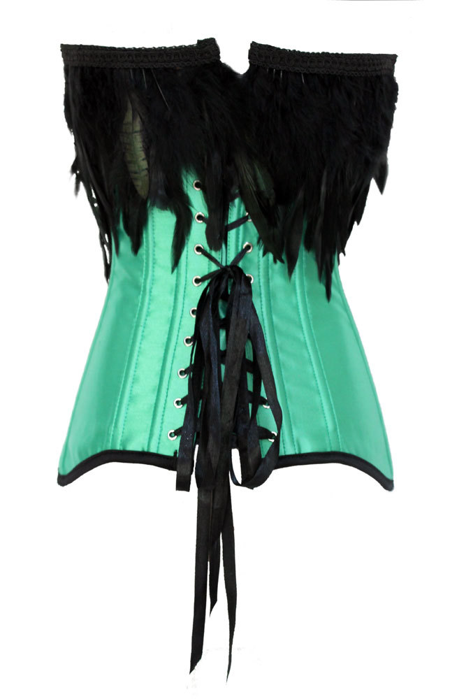 Sexy lingerieFeather Trim Corset Green