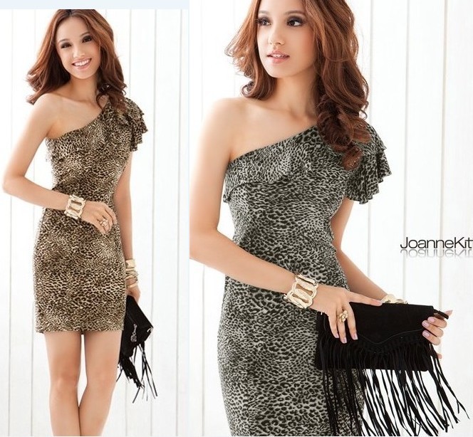 Sexy lotus leaf decoration party one-piece dress slim hip dress formal dress costume