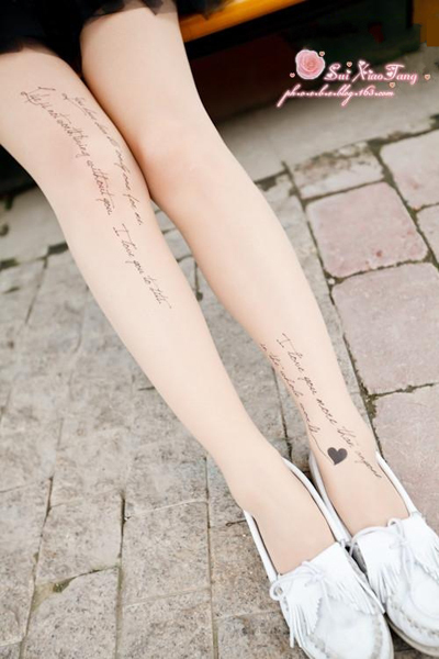 Sexy Love Letters Tattoo Socks Transparent Pantyhose Stockings Tights Leggings FREE SHIPPING