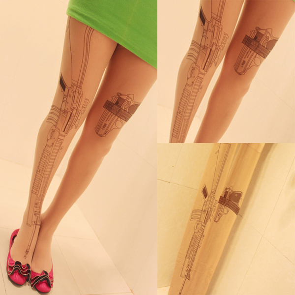 Sexy Machine Gun 120D Tattoo Socks Transparent Pantyhose Stockings Tights Leggings