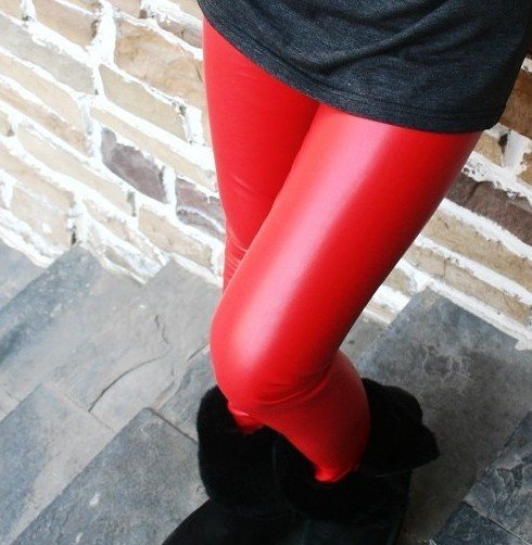 Sexy Multicolor Solid slim fit Pencil pants Charming Imitation leather Skinny leggings Free Shipping