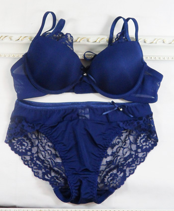 Sexy navy blue lace buttons bra underwear set