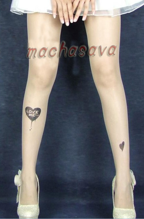 Sexy New Big&small Hearts Lace Transparent Tattoo Pantyhose Tights Leggings Stockings