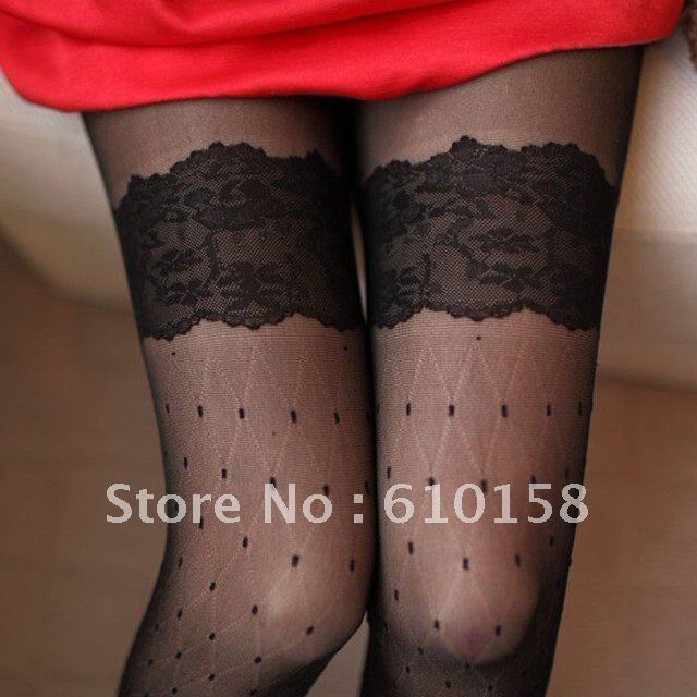 Sexy New Embroidery Lace  Pantyhose  Leggings Fashion Tights Stocking 12pcs/Lot Free Shipping  Retail  Package Black&White