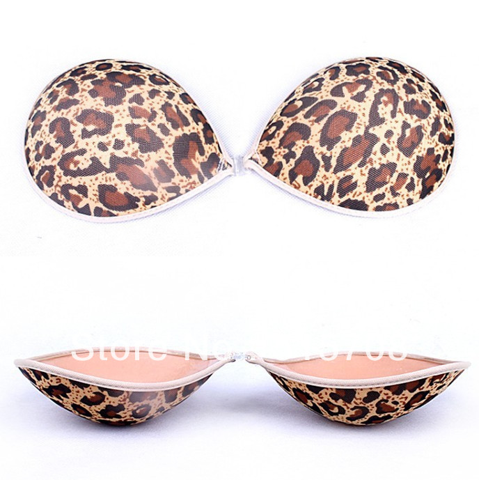 Sexy New Leopard Reusable Lycra Nude Strapless Backless Invisible Push Up Bra Cup A B C D