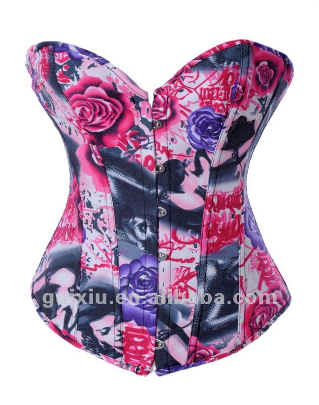 sexy new Purple & Red Floral Demin Corset