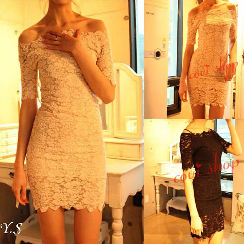SEXY OFF SHOULDER 3/4 SLEEVE LACE DRESS WITH SPAGHETTI STRAP 2728