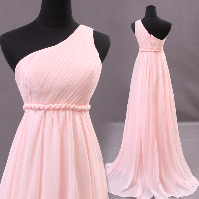 Sexy one shoulder oblique pink bride and bridesmaids wedding dress evening dress 2012 new arrival 616