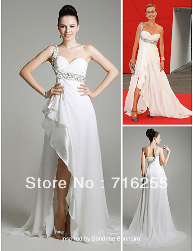 Sexy One Shoulder Sweep Train Chiffon Column Celebrity Dresses Prom/Party Pageant Dresses Custom
