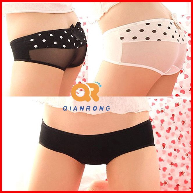 sexy Perspective ladies's underwear Small dot net yarn panties Cotton Ms underwear lace briefs 12pcs free shpping