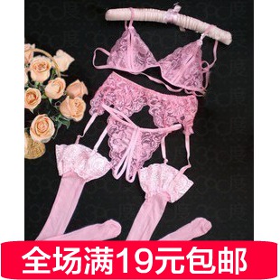 Sexy piece set lace decoration underwear open file panties thong t women's single-bra temptation