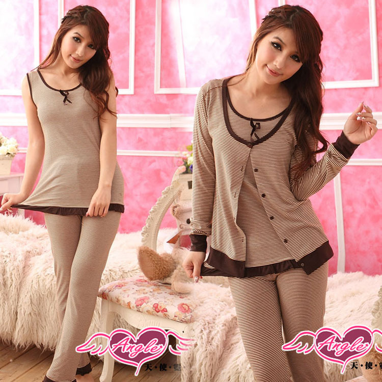 Sexy princess lounge set women's long-sleeve stripe sleepwear piece set cotton sleepwear