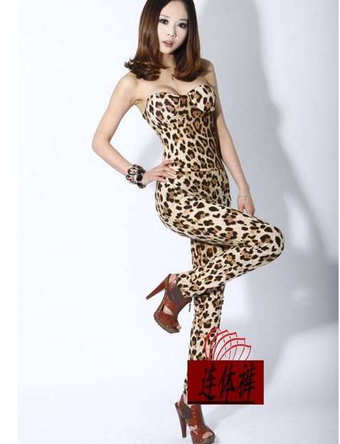 Sexy Punk Unique Leopard Shakers Pattern Padded All-in-one Overalls Women Pants