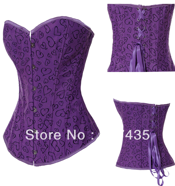 Sexy Purple boned lace up corset bustier with Love peach dropship  S-XL