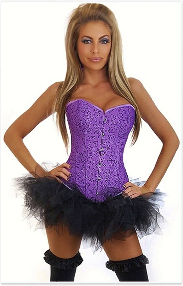 Sexy Purple Brocade Pattern Overbust Corsets + Tu Tu Dress, Free Shipping - 2762a
