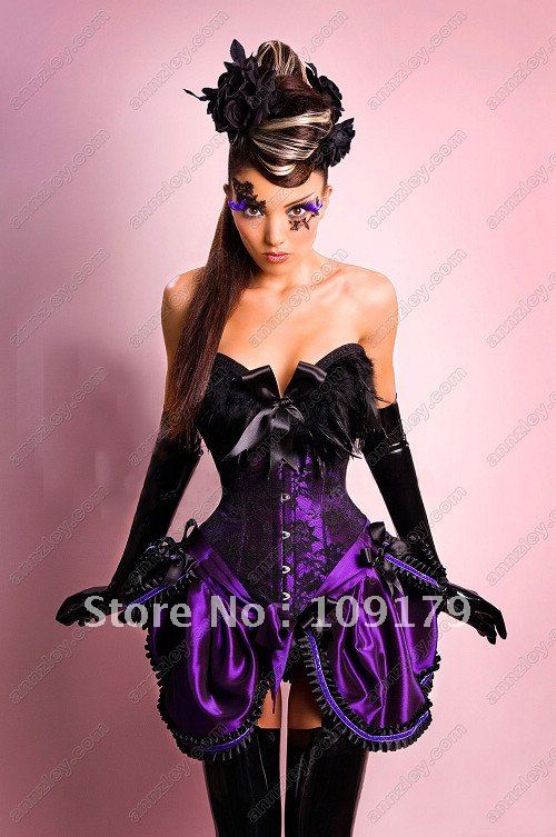 Sexy Purple Gothic Corset  Black  Lace Short  Cake Dresses Skirt