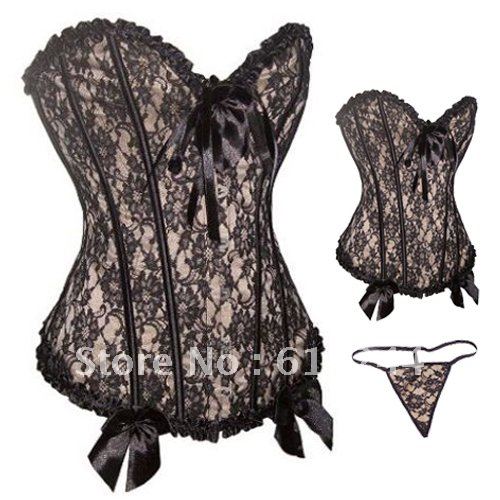 Sexy Purple  jeans with flower print body shaper Lace up boned Corset Bustier clubwear +G-string S-XXL