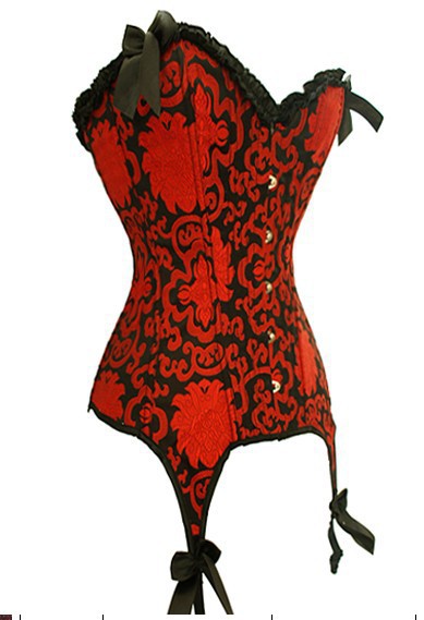 Sexy red boned lace up Corset Bustier lingerie with garter and bows showgirl dropship S-2XL