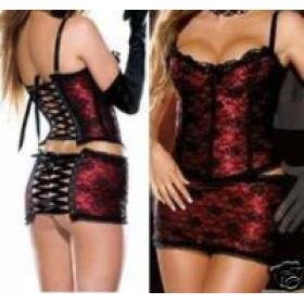 Sexy RED corset+G-string+Garter LINGERIE SIZE:S M#L#XL#