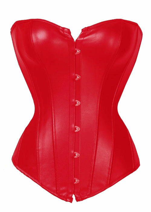 Sexy red faux leather corset bustier lace up boned steel busk front Clubwear bodyshaper S-2XL