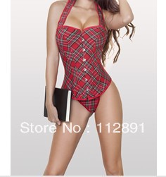 sexy Red grid boned with strap lace up corset bustier body shaper dropship S-2XL M0187