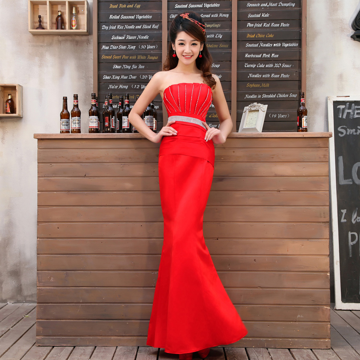 Sexy Red Mermaid Sleeveless Floor Length Cheap 2013 New Foraml Evening Prom Long Lady's Dresses