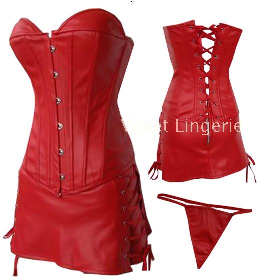 Sexy red piece set holsteins skirt ribbon steel buttons 28 2 leather