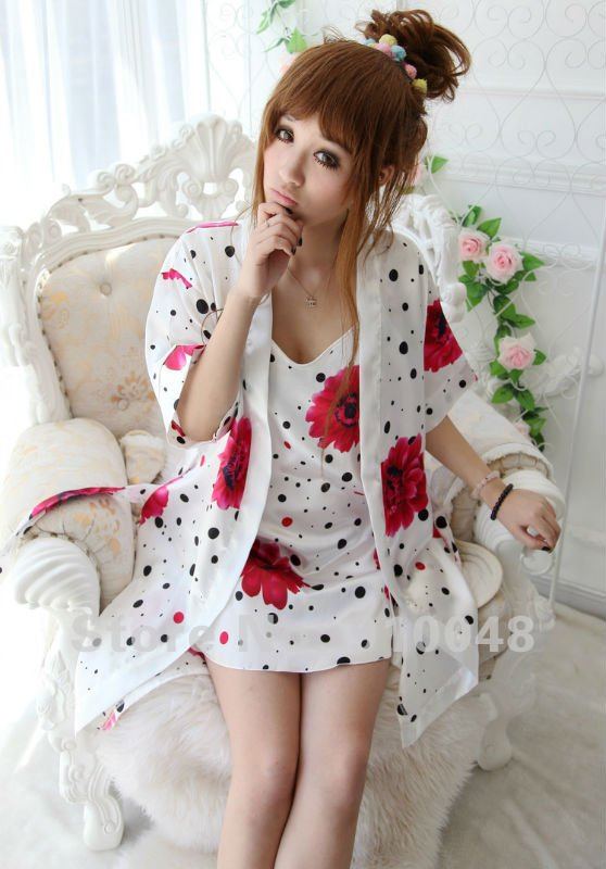 sexy robe/ 2 pcs /set nightgown / silk loungewear / wholesale & retail/ free shipping