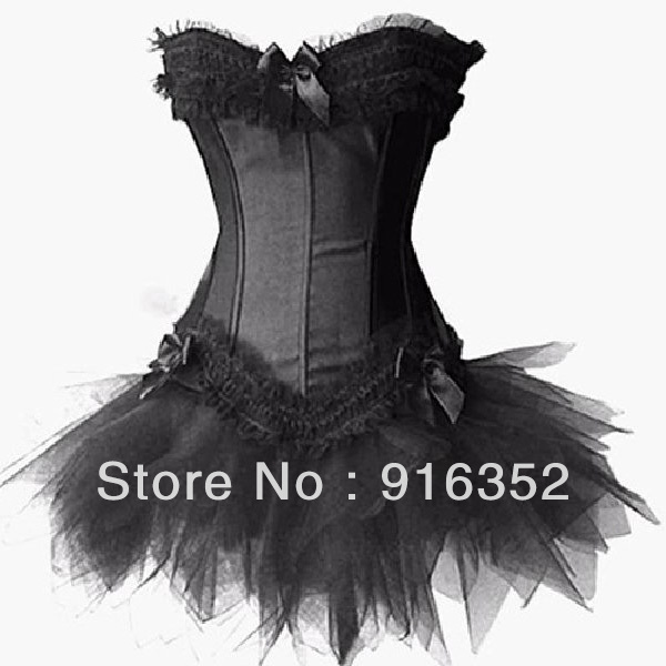 Sexy Satin Lingerie Corset Bustier Mini Tutu Petticoat Skirt Fancy Dress Costume free shipping