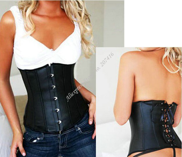 Sexy Satin Strapless Corset Bustier,Black Body Building Croset,Waist Cinchers,Nightclub Wear,With Underwear,Wholesale