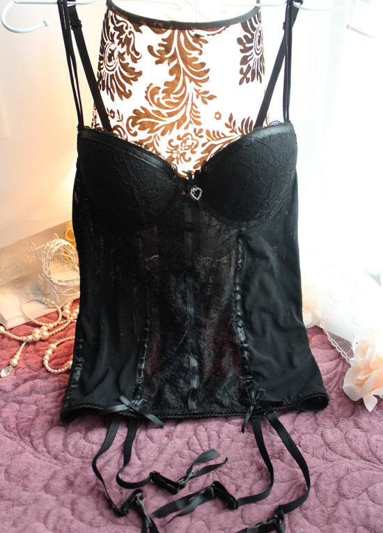 Sexy shaper basic shirt bone clothing black gauze bow decoration material