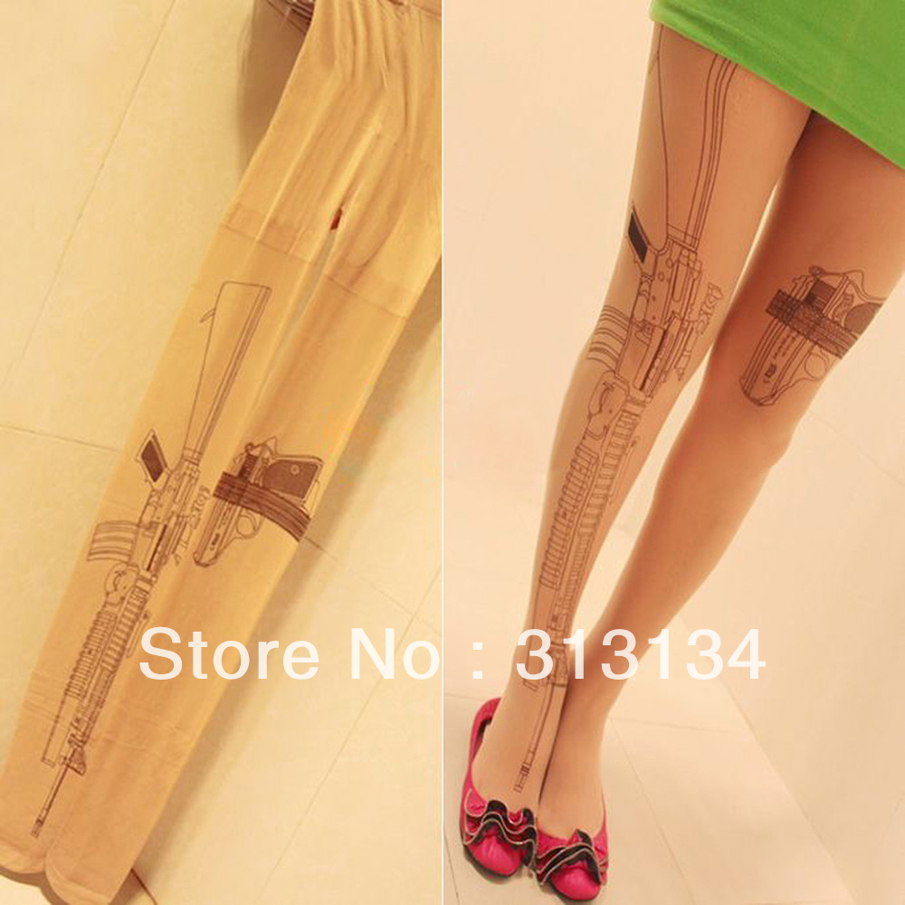 Sexy Sheer Transparent Tattoo Pantyhose for Women free shipping