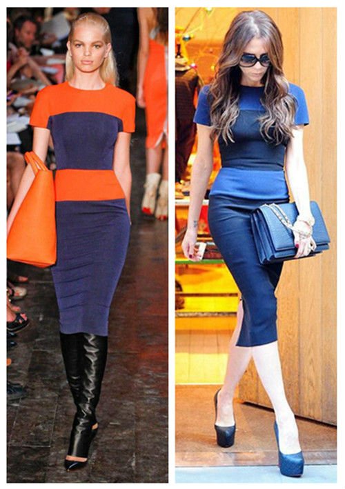 SEXY! SHORT SLEEVE BODYCON SLIM FIT COLOR BLOCK STRIPED DRESS WITH ZIPPER BACK NO.0025