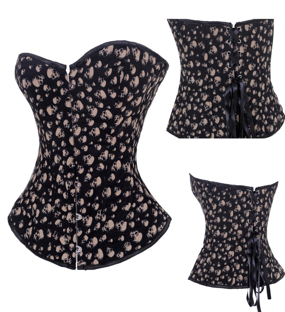 Sexy skull print lace up boned corset BURLESQUE Clubwear S-2XL Free shipping Factory supplier