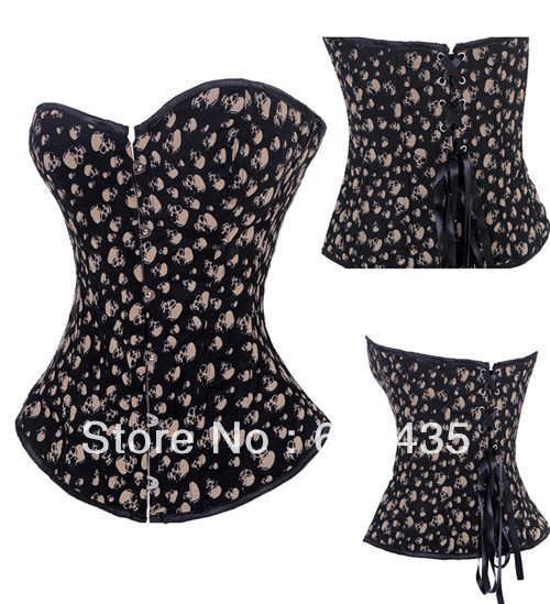 Sexy skull print lace up boned corset Burlesque Clubwear S-2XL Free shipping Factory supplier S-2XL