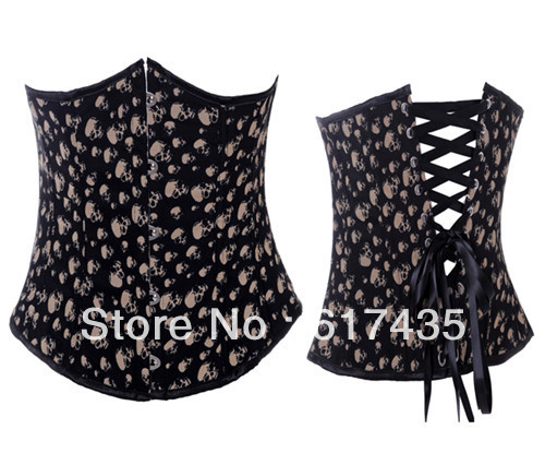 Sexy skull print lace up boned corset cincher underbust body shaper factory supplier S-2XL