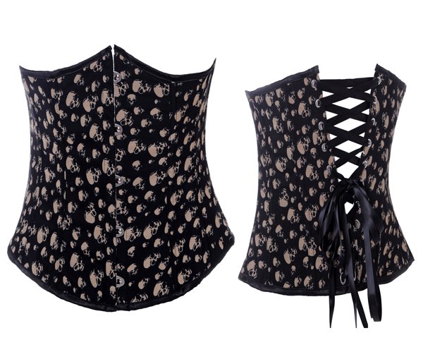 Sexy skull print lace up boned underbust corset lingerie S-2XL