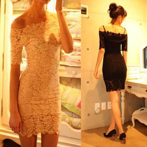 Sexy Slim Off Shoulder Short Sleeve Floral Lace Mini Dress Party Clubwear FZ592