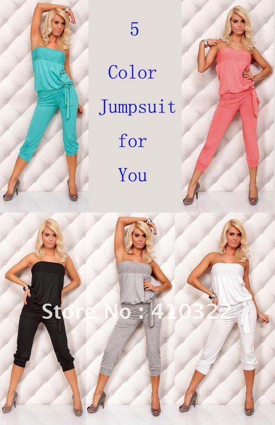 Sexy Strapless Casual Pleated Jumpsuits Women Graceful Union Suits Fancy Stretch Spandex in Black Green White Gray Pink S1338