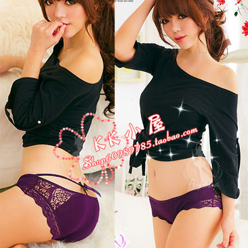 Sexy temptation lace cutout low-waist bow panty sexy belts 654